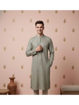 Gahan - Premium Parrot Green Chikankari Kurta for Mens With Contemporary Elegance