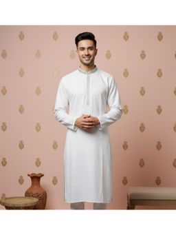 Gahan - Mens Premium White Kurta with Authentic Embroidery