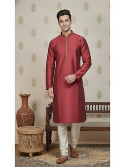 Gahan - Mens Woven Coloured Kurta with Chudidar with Embroidered Highlights
