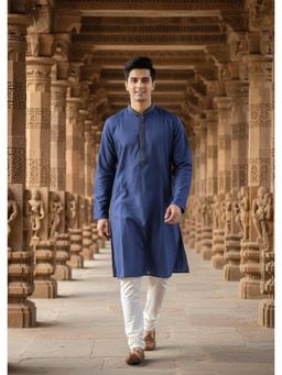 Gahan - Woven Deep Blue Colored Mens Kurta with Chudidar with Embroidery