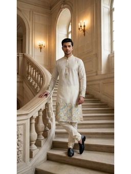 Gahan - Designer Cotton Pista Kurta with Chudidar with Artistic Prints and Modern Elegance