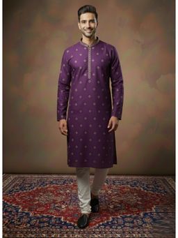Gahan - Premium Silk-Blend Purple Kurta with Chudidar with Embroidery and Sequin Accents