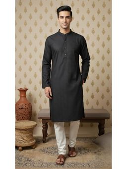 Gahan - Shimmering Mens Black Woven Type Kurta with Chudidar