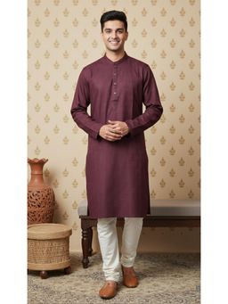 Gahan - Shimmering Mens Maroon Woven Type Kurta with Chudidar