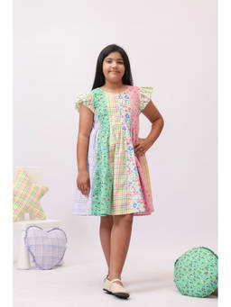 The Little Trunk - Confetti Patchwork Floral Check Dress for Girls