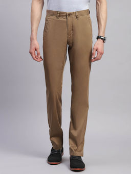Monte Carlo - Men Solid Brown Regular Fit Casual Trouser