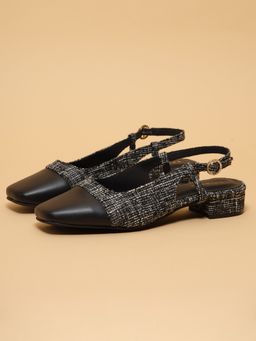 ERIDANI - Women Eireen Black Textured Closed-Toe Heels Sandal