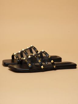 ERIDANI - Women Emmy Black Strappy Studded Flat