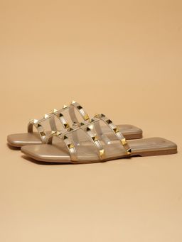 ERIDANI - Women Emmy Gold Strappy Studded Flat