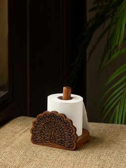 ExclusiveLane - The Dancing Peacock Hand Carved Toilet Roll Holder in Sheesham Wood