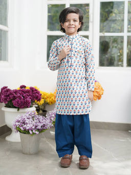 Fayon Kids - Multi-Color Flower Boti Print Kurta and Salwar (Set of 2)