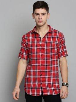 SHOWOFFFF - Mens Spread Collar Orange Checked Shirt
