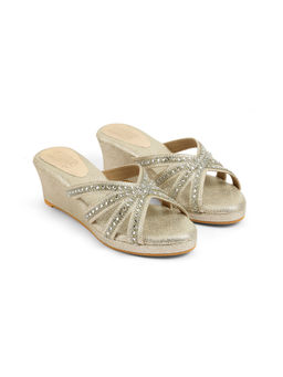 STOFFA - Women Crystal Slip On Low Wedges Gold