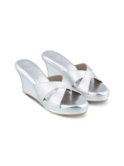 STOFFA - Women Cross Strap High K Wedges Silver