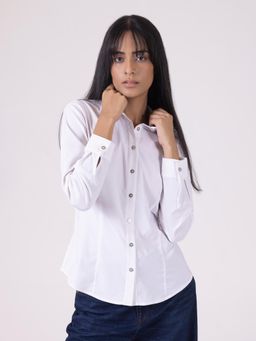 SHAYE - White Spread Collar Full Sleeves Casual Slim Fit Shirt