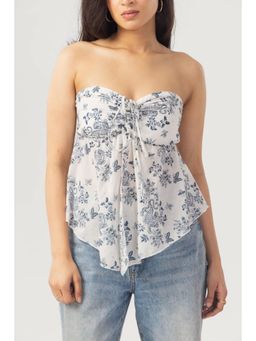 PAST MODERN - White Cotton Strapless/Tube Printed 1 Top