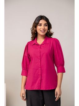 Anurang - Women Pure Cotton Solid Shirt With 3/4 Puff Sleeves
