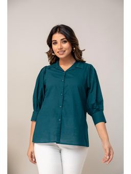 Anurang - Women Pure Cotton Solid Shirt With 3/4 Puff Sleeves