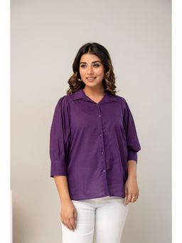 Anurang - Women Pure Cotton Solid Shirt With 3/4 Puff Sleeves