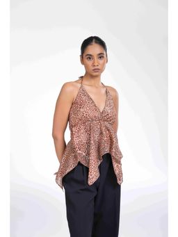 PAST MODERN - Red Cotton Halter Neck Printed 1 Top