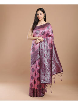 NIKATT - Silk Woven Pink Saree with Unstitched Blouse