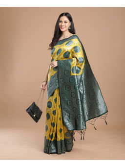 NIKATT - Silk Woven Yellow Saree with Unstitched Blouse