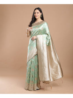NIKATT - Silk Woven Green Saree with Unstitched Blouse