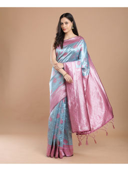 NIKATT - Silk Woven Sky Blue Saree with Unstitched Blouse