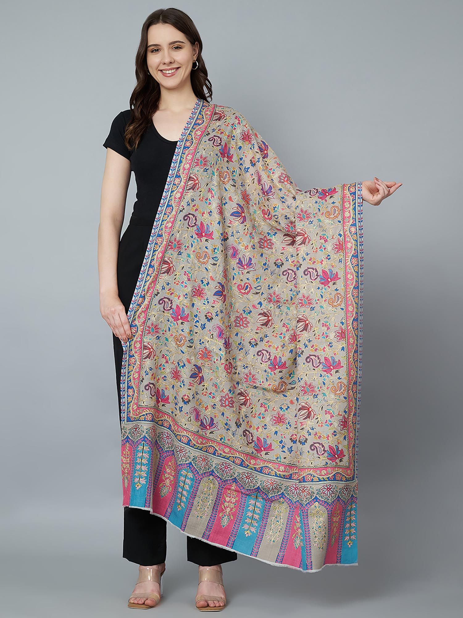 muffly Women's Pure Wool Kalamkari Print and Aari Embroidery Shawl with Kani Pattern Shawl Purple-picture-39