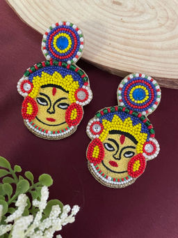 Digital Dress Room - Multi-Color Beaded Drop Earrings Bengali Maa Durga Design