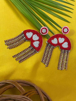 Digital Dress Room - Multi-Color Beaded Drop Earrings Rainbow Tassel Design