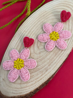 Digital Dress Room - Multi-Color Beaded Drop Earrings Flower & Hearts Design