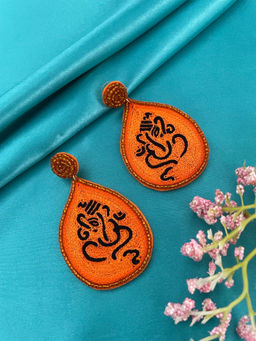 Digital Dress Room - Orange Beaded Drop Earrings Lord Ganesha Design