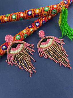 Digital Dress Room - Multi-Color Beaded Drop Earrings Evil Eye & Tassel Design