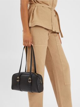 Accessorize London - Women Black Buckle Strap Bowler Handbag