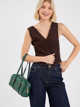 Accessorize London - Women Green Buckle Strap Bowler Handbag