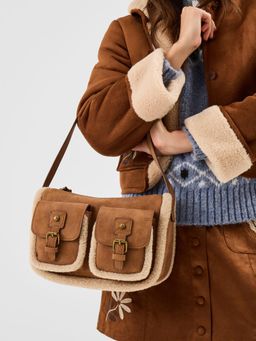 Accessorize London - Women Brown Faux Shearling Pocket Handbag