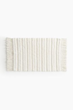 H&M - White Fringed Cotton Bath Mat
