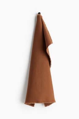 H&M - Brown Fringed Linen-Blend Tea Towel