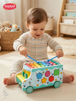 Chanak - 6-In-1 Wooden Activity Bus Montessori Toy for Kids