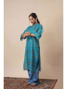 GulaboSitabo - Women's Blue Floral Printed Kurta