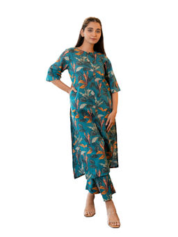 GulaboSitabo - Women's Blue Floral Printed Kurta