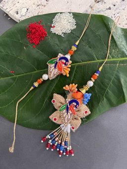 Digital Dress Room - Designer Rakhi Lumba PeacockBeads Designs Rakhi for Brother & Bhabhi (Pack of 2)