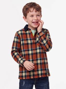 United Colors of Benetton - Boys Orange Checks Pure Cotton Shirt