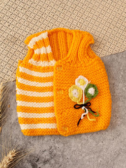 Woonie - Girls Handknitted Embroidered Sweater - Orange