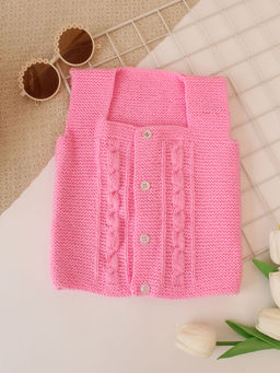 Woonie - Girls Handknitted Woven Cable Detail Sweater - Pink