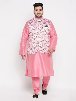 Vastramay - Men's Pink Silk Blend Jacket Kurta Pyjama (Set of 3)