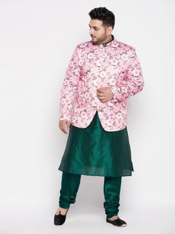 Vastramay - Men's Pink and Green Silk Blend Ethnic Combo