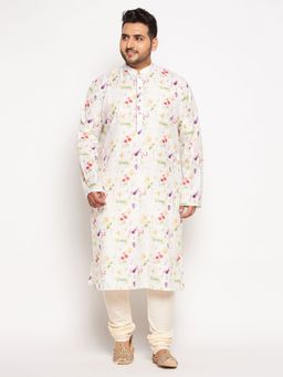 Vastramay - Men's Cream Cotton Blend Kurta Pyjama