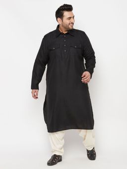 Vastramay - Men's Black and Cream Cotton Blend Pathani Kurta